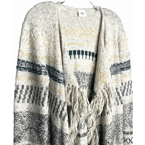 CAbi Shetland Cardigan Waterfall Sweater Boho Aztec Fringe Open Front Small Sz S - Picture 2 of 10